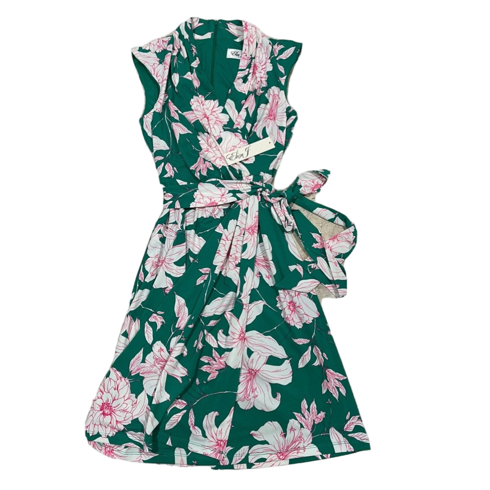 🍒Eliza J emerald Green and Pink Floral Dress sleeveless size 6 NWT…